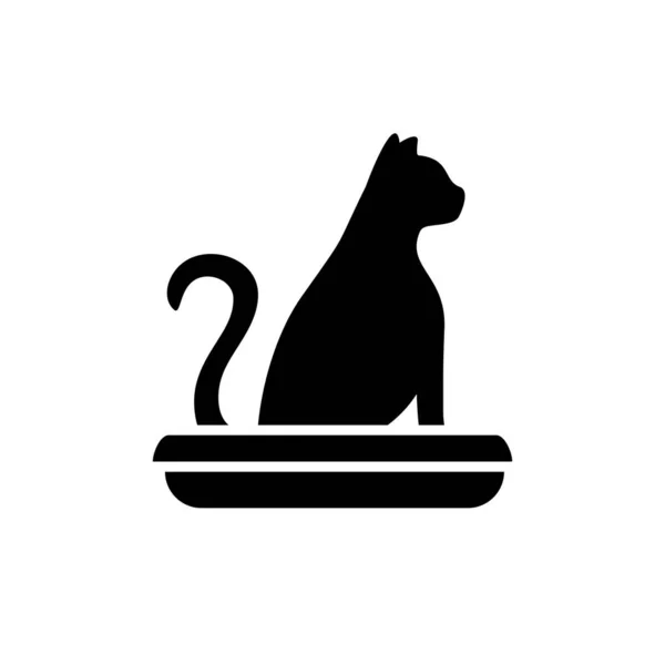 Símbolo de um gato em um banheiro. Home pet caixa de areia com gato sentado nele. Sílhueta de cocó animal. Ilustrações De Stock Royalty-Free