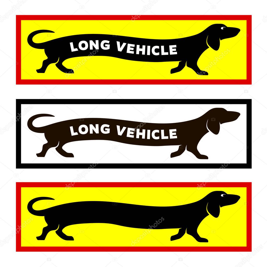 Long vehicle concept sticker for trucks. Dachshund dog running with text.