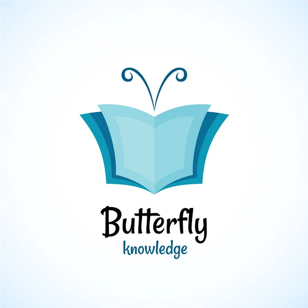 Logo libro abierto con mariposa — Vector de stock