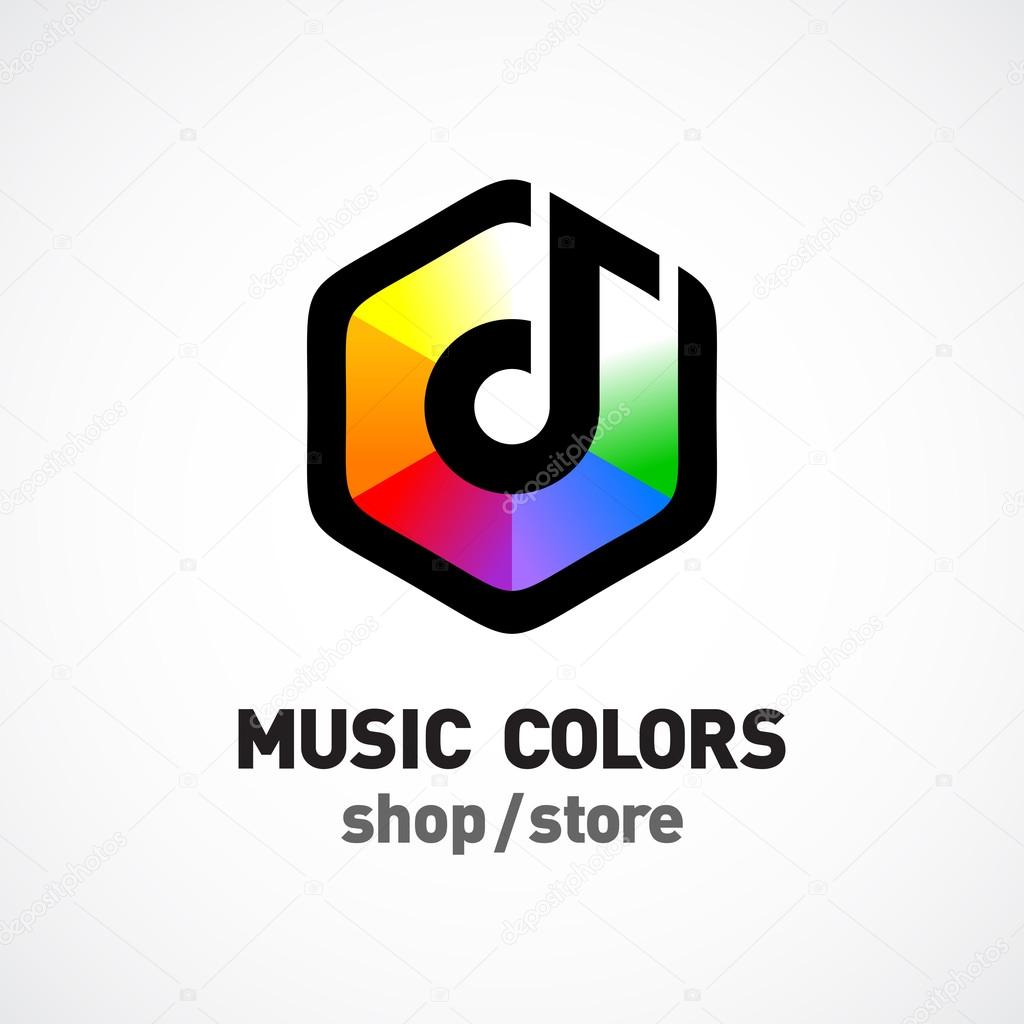 Music colors logo template. Colorful hex sign.