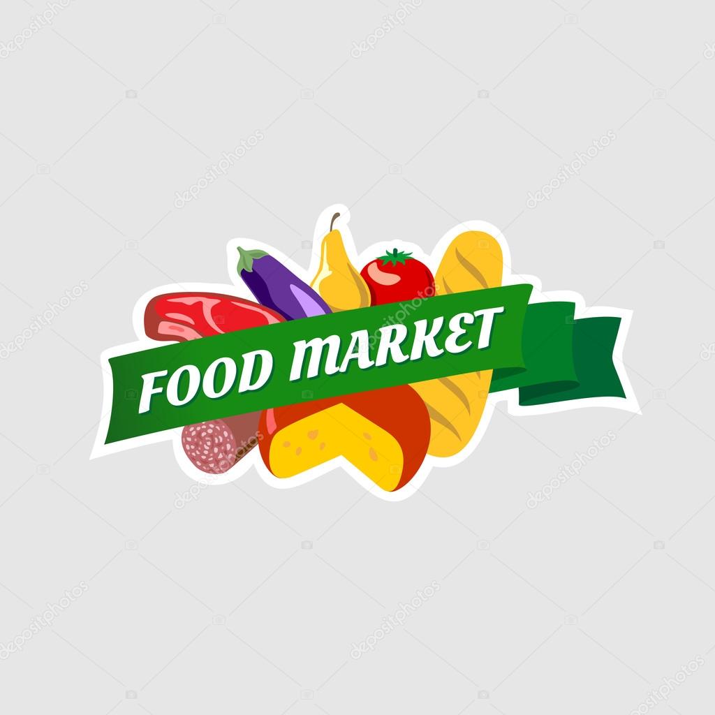 Food market sign on white background
