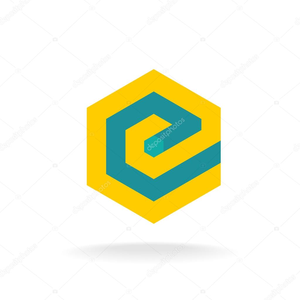 Letter E logo template. Technical hexagonal style.