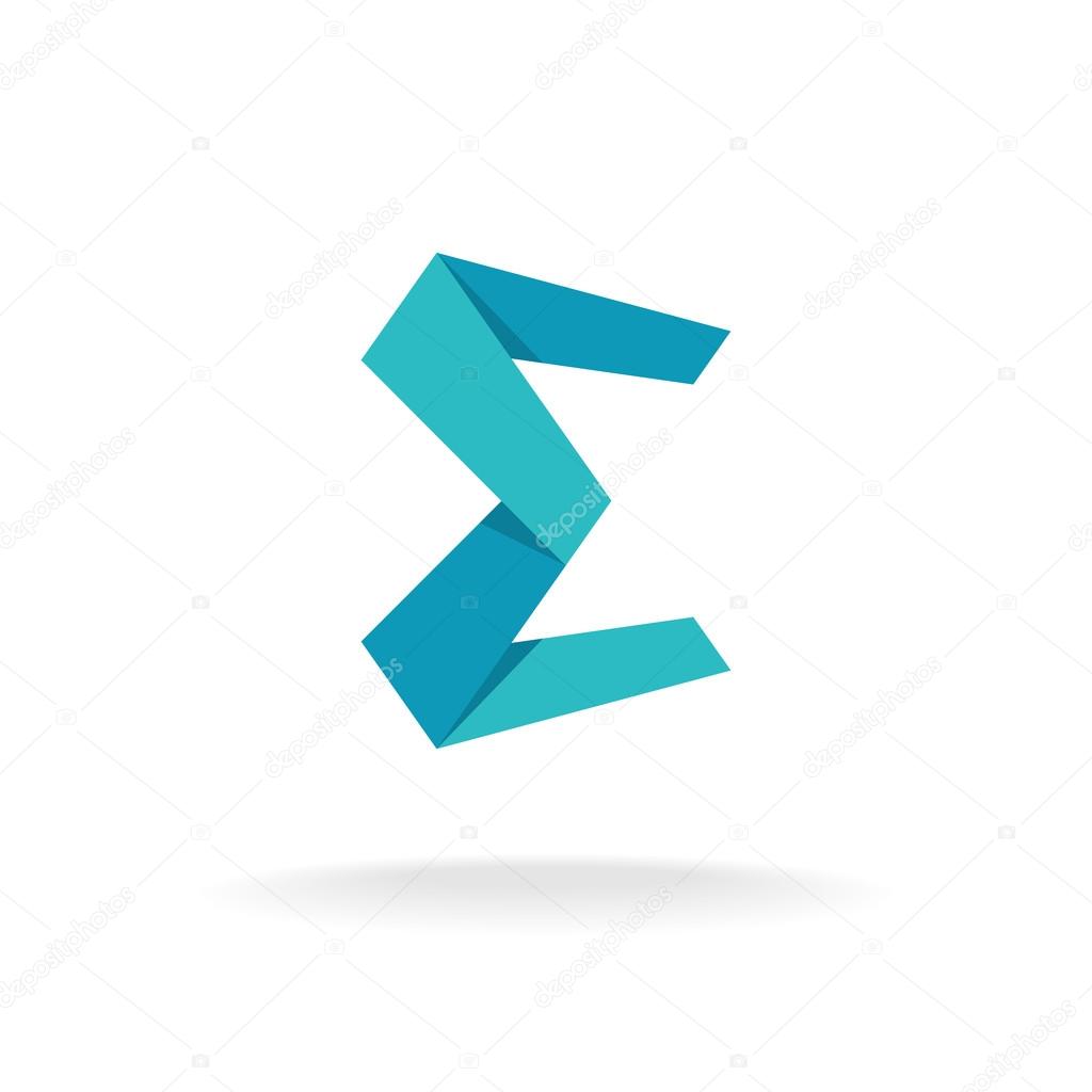 E letter logo template. Origami paper style.