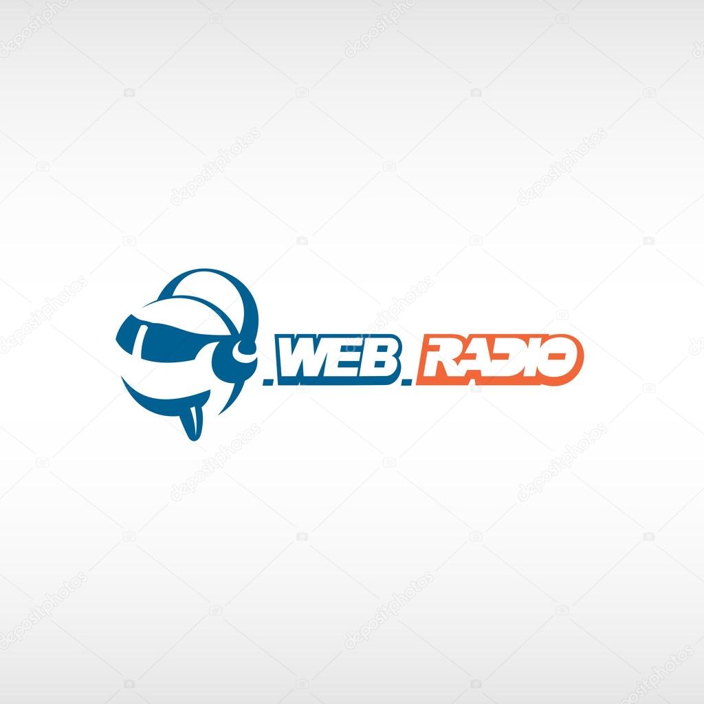Internet radio logo template. Fun head with headphones and glasses