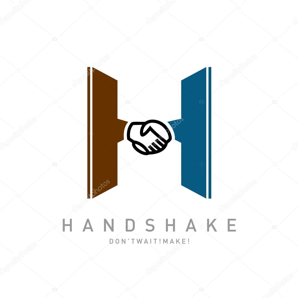 Letter H with handshake icon integrated logo template