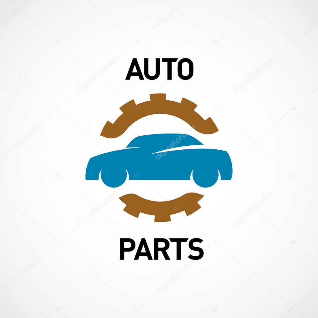 Auto parts logo template. Car silhouette with gear sign.
