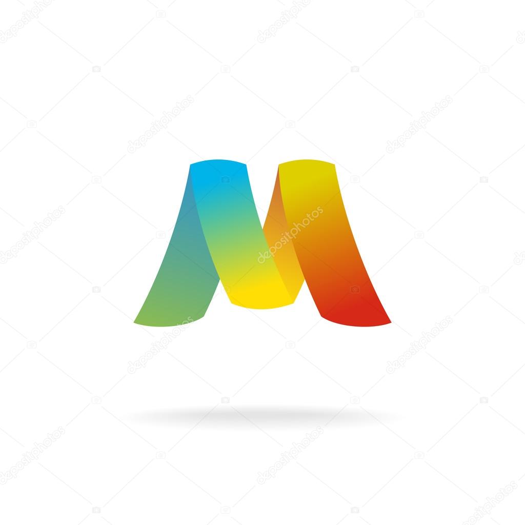 M letter logo template. Colorful elegant ribbons.