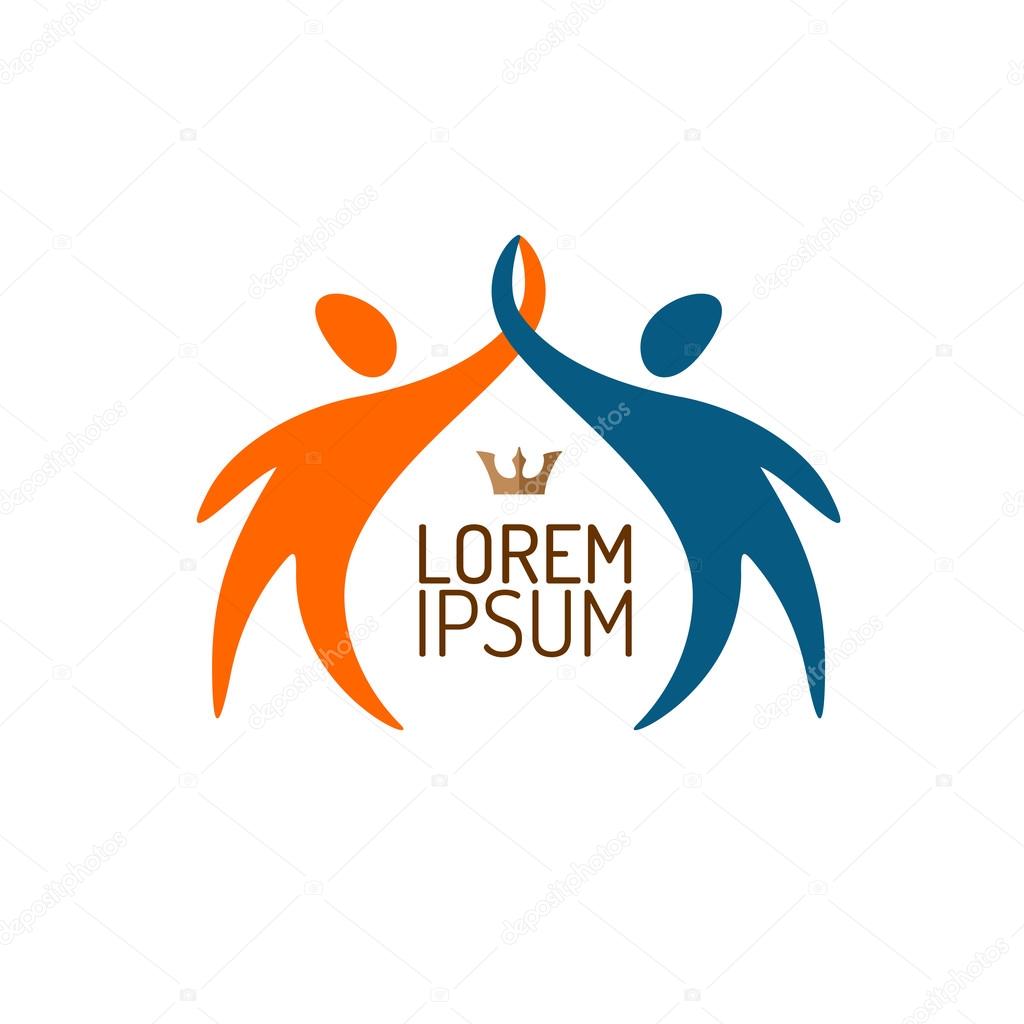 Two people silhouettes reaching up logo template.