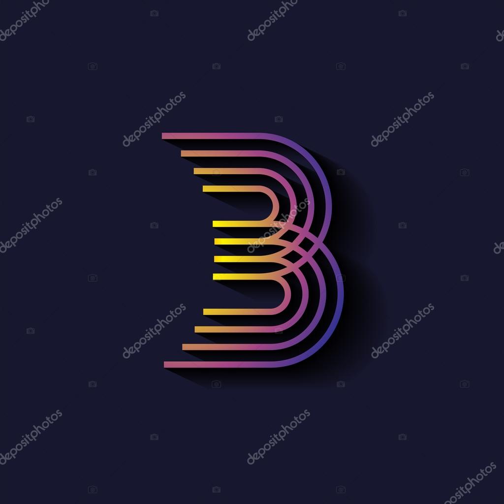 Letter B logo template. Parallel lines style with shadow.