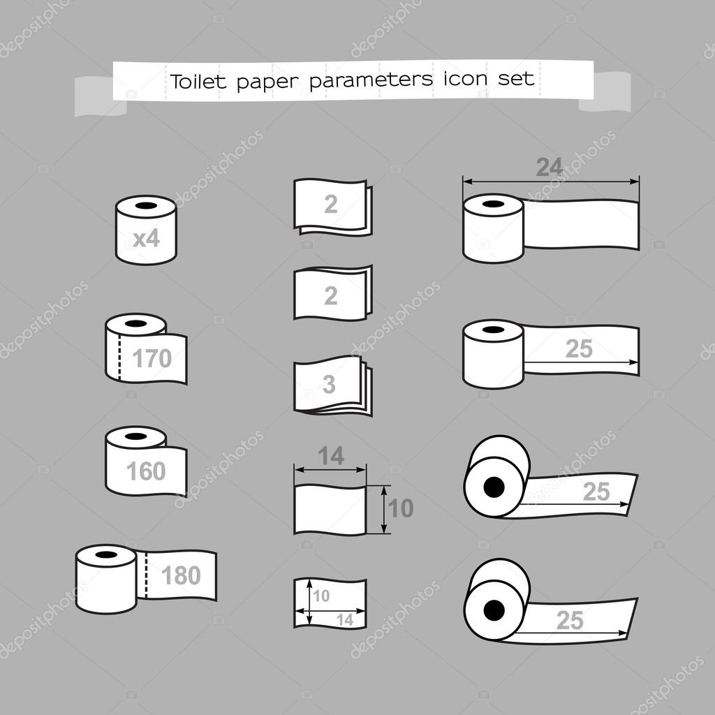 Toilet paper parameters icon set