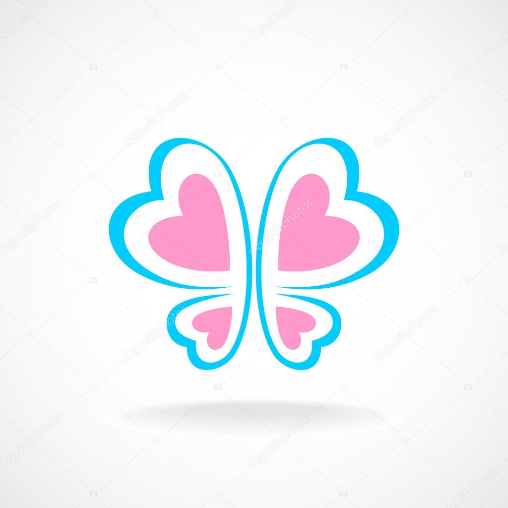Butterfly logo template. Soft colors. Heart-shaped wings.