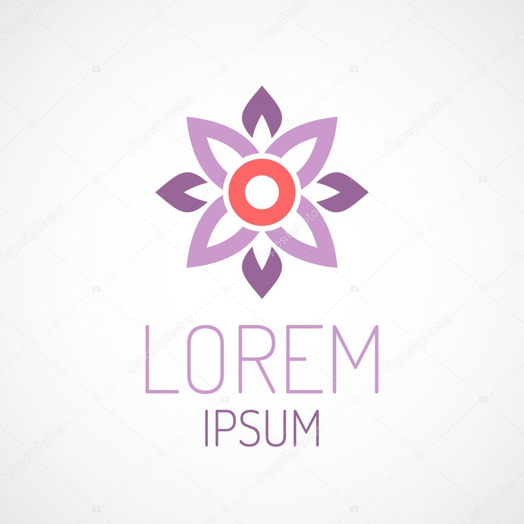 Puprle lotus flower top view geometrical logo template concept