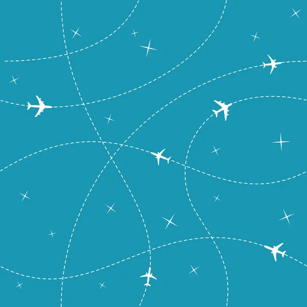 Planes with trajectories and stars — Stock Vector