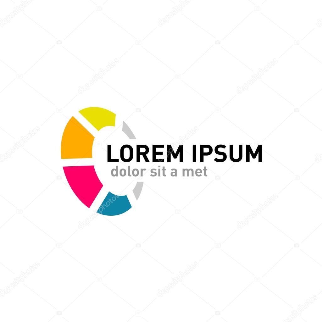 Abstract round logo template. Skew horizontal. Colorful circle segments.