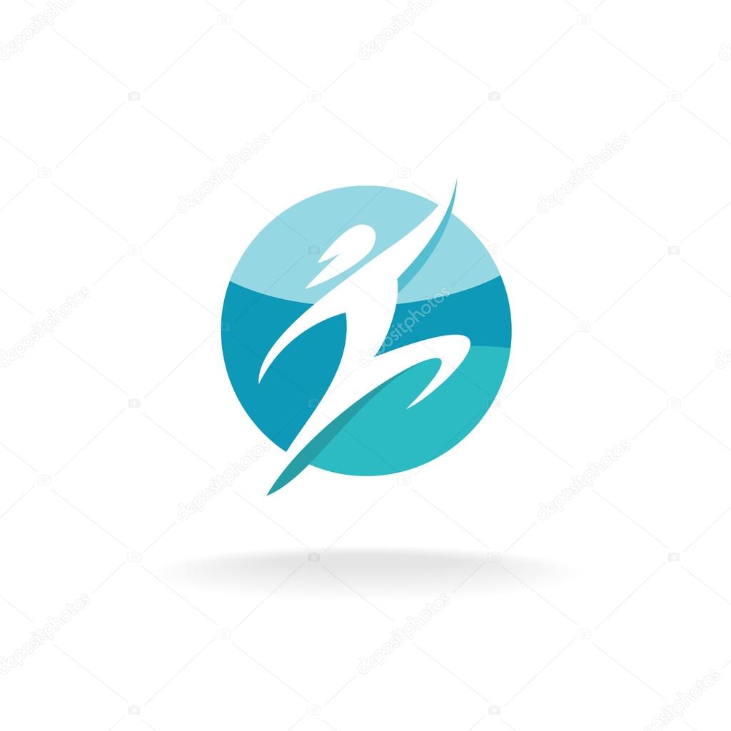 Sport human run and jump logo template. Man silhouette on a round circle icon