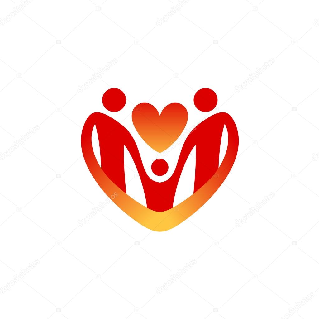Child care logo template. Shape of the heart silhouette.
