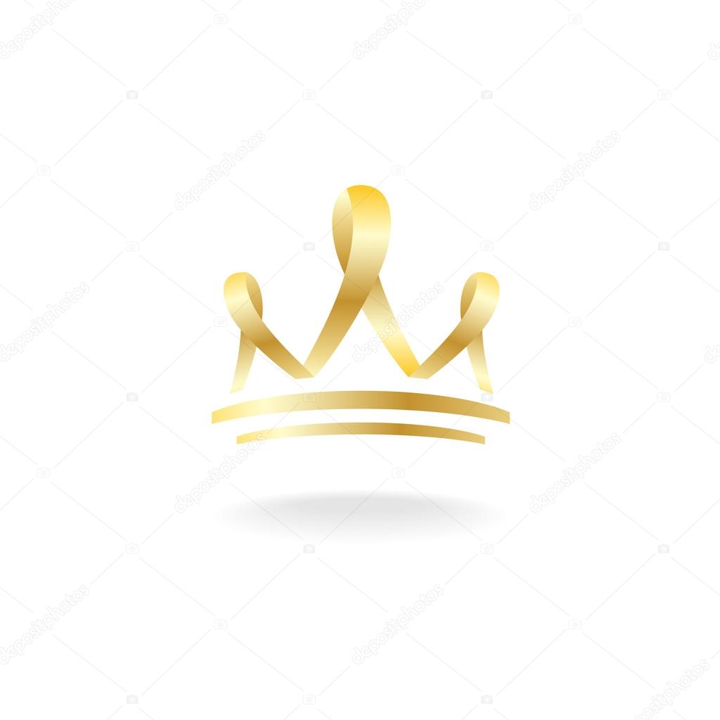 Outline silhouette of golden ribbon crown sign. Luxury logo template.