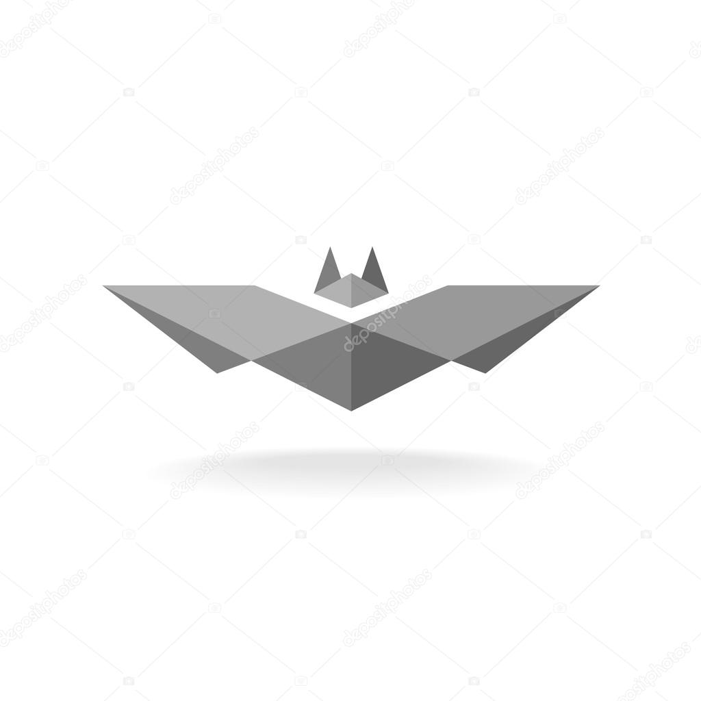 Bat geometric logo. Triangle faces style gray symbol.
