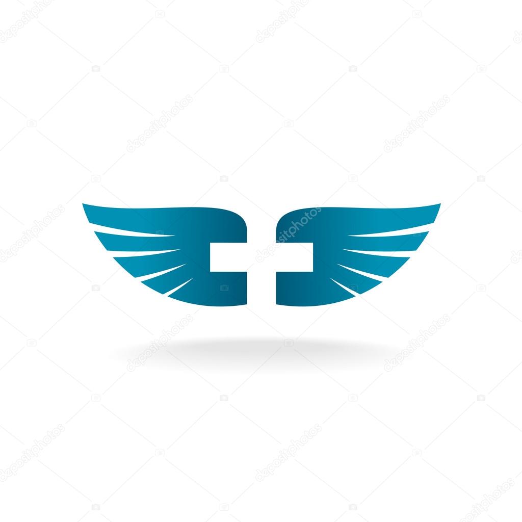 Wings with cross shape at the negative space logo template