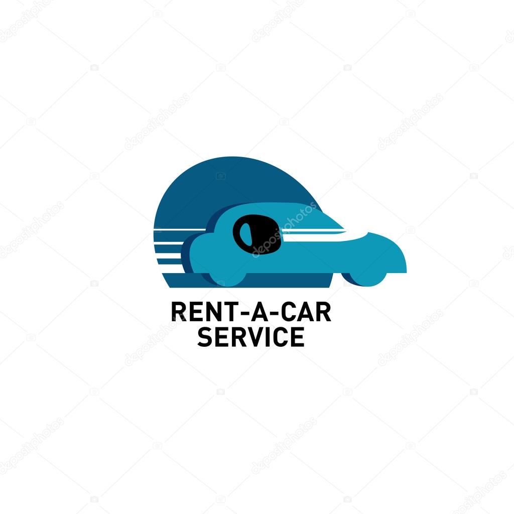 Car rental logo. Silhouette of the car side view with motion lines and big key inside.