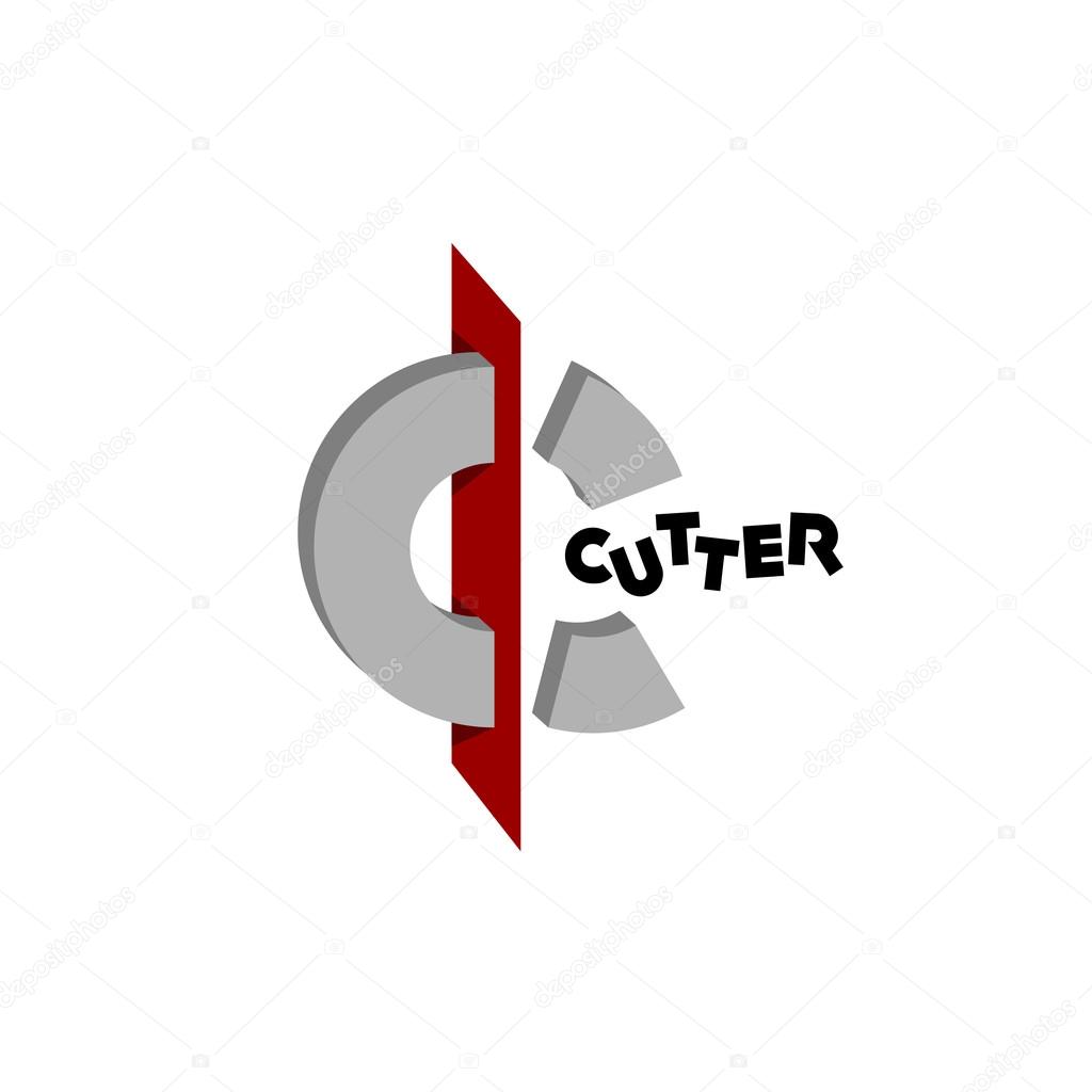 Letter C logo idea with cutting plane on it and separated pieces