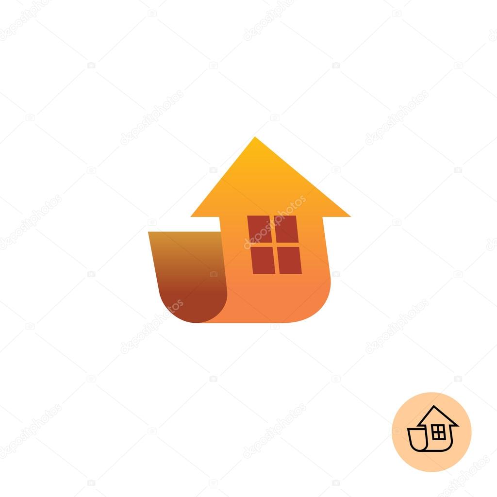 Building logo. Arrow up move with house silhouette.