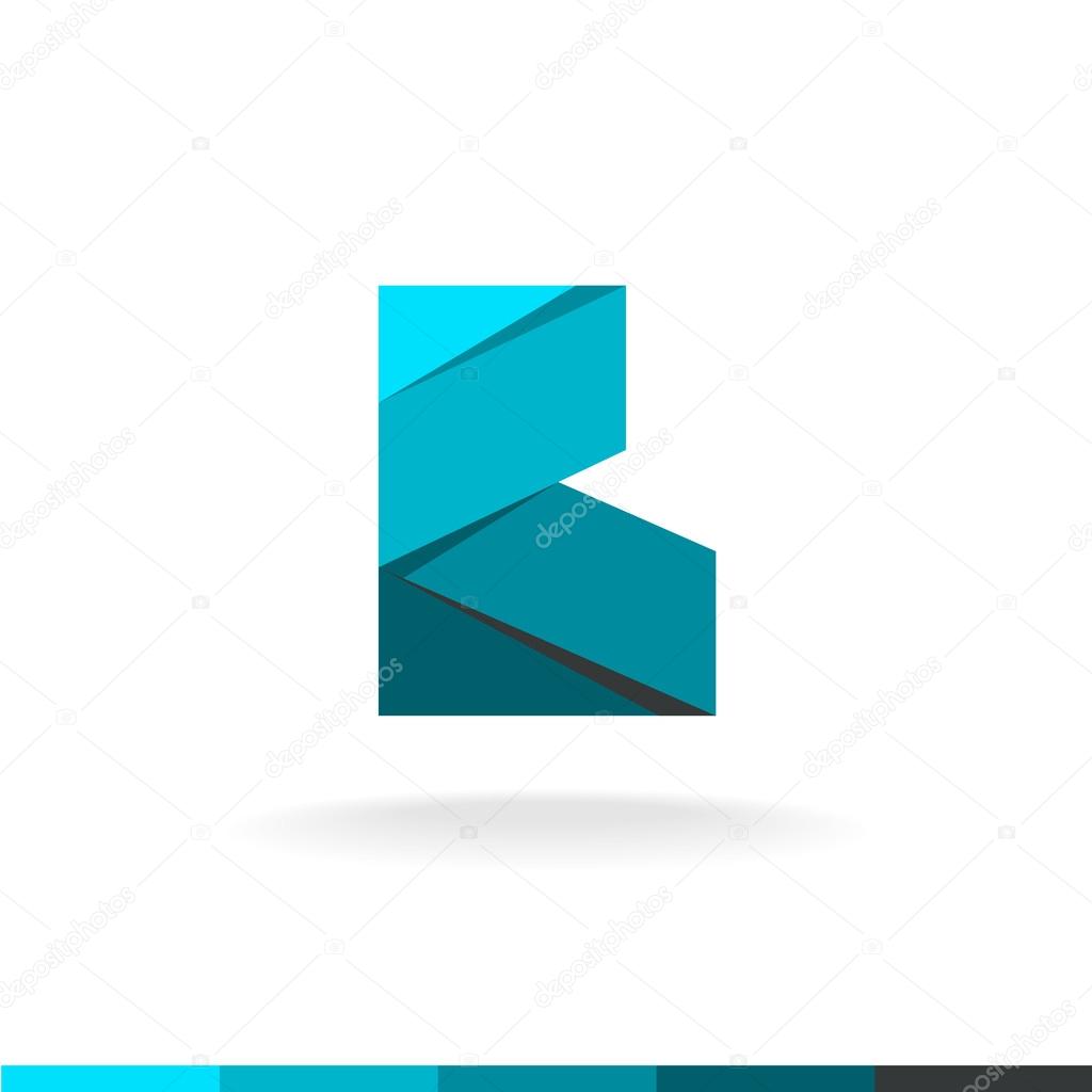 Letter B logo design. Wide deep blue color paper ribbons flat origami style. Angular corner shape.