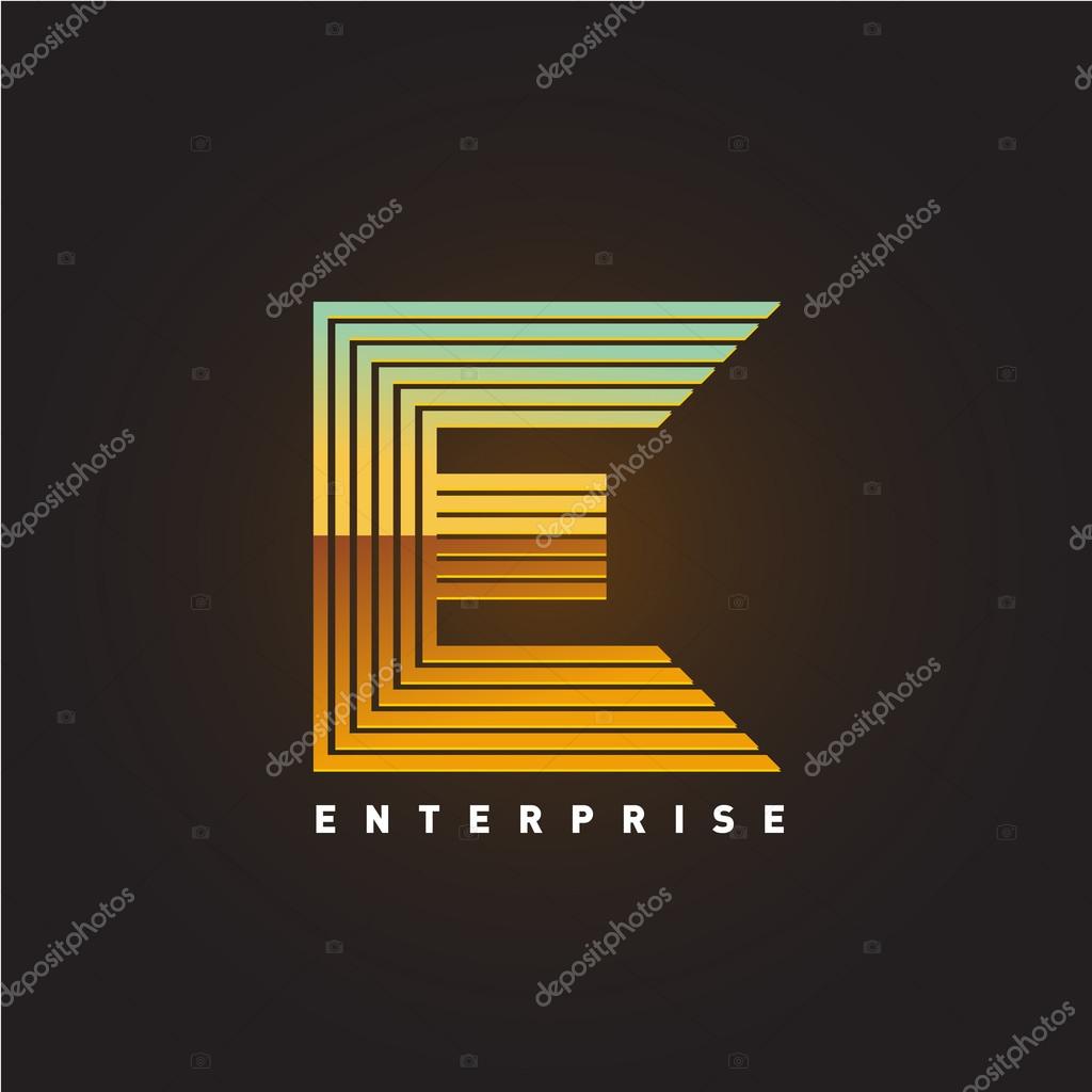 Letter E logo template. Parallel lines style letter E sign on a dark background.