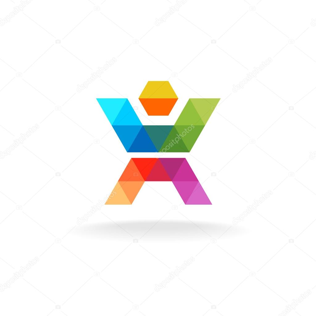 Colorful triangle faces human figure logo template