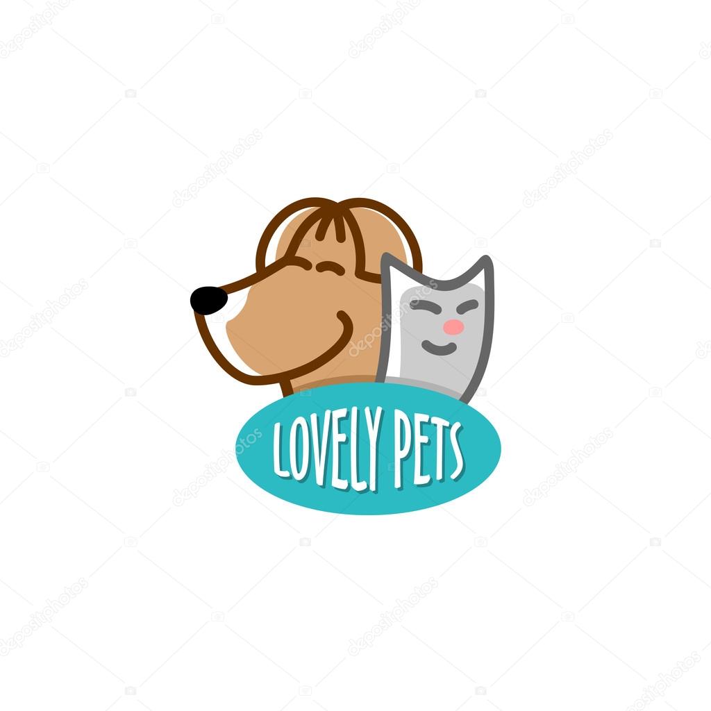 Petshop logo template. Heads of the funny smiling dog and cat.