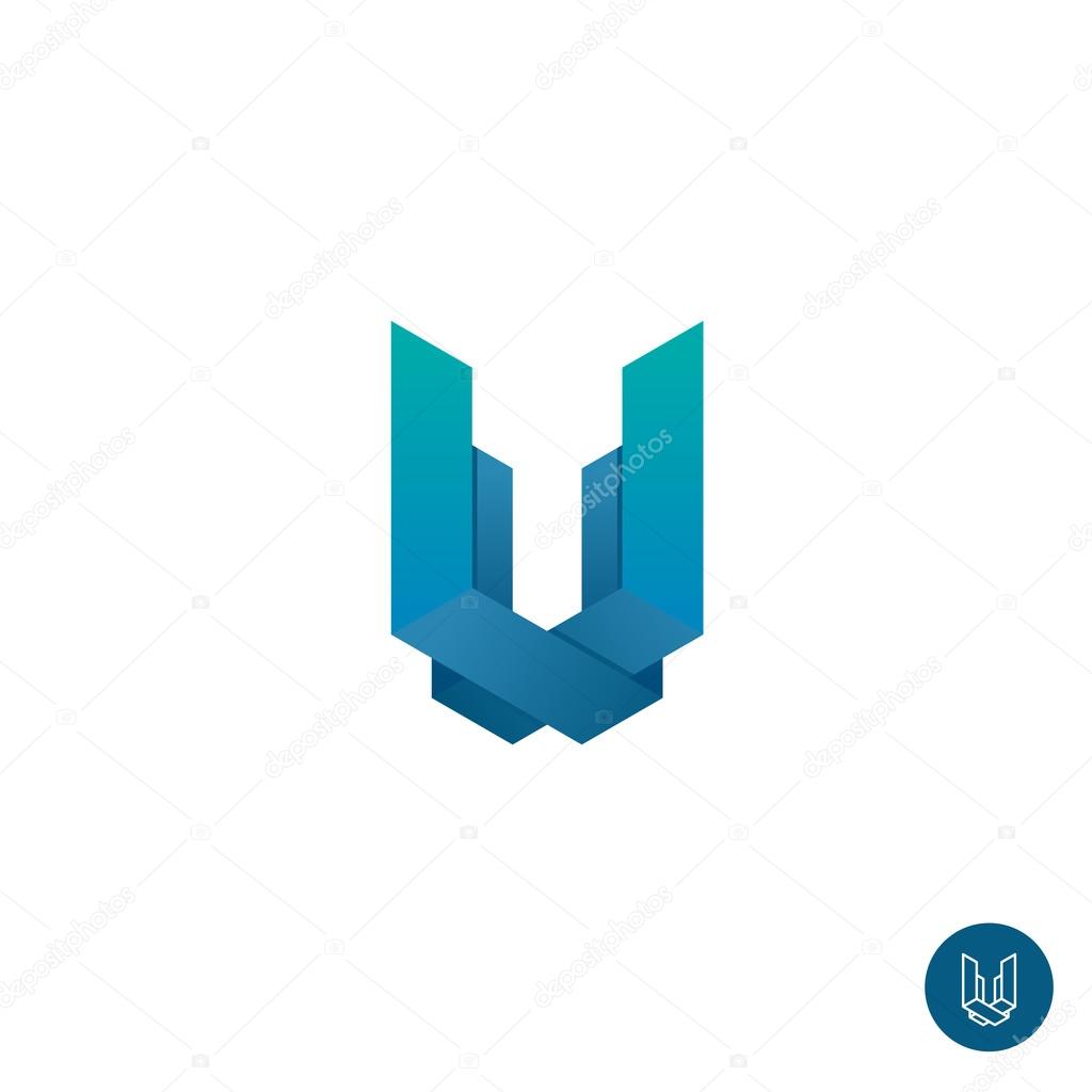 Letter U construction logo template. Color corner ribbons style. Real estate or house building symbol.