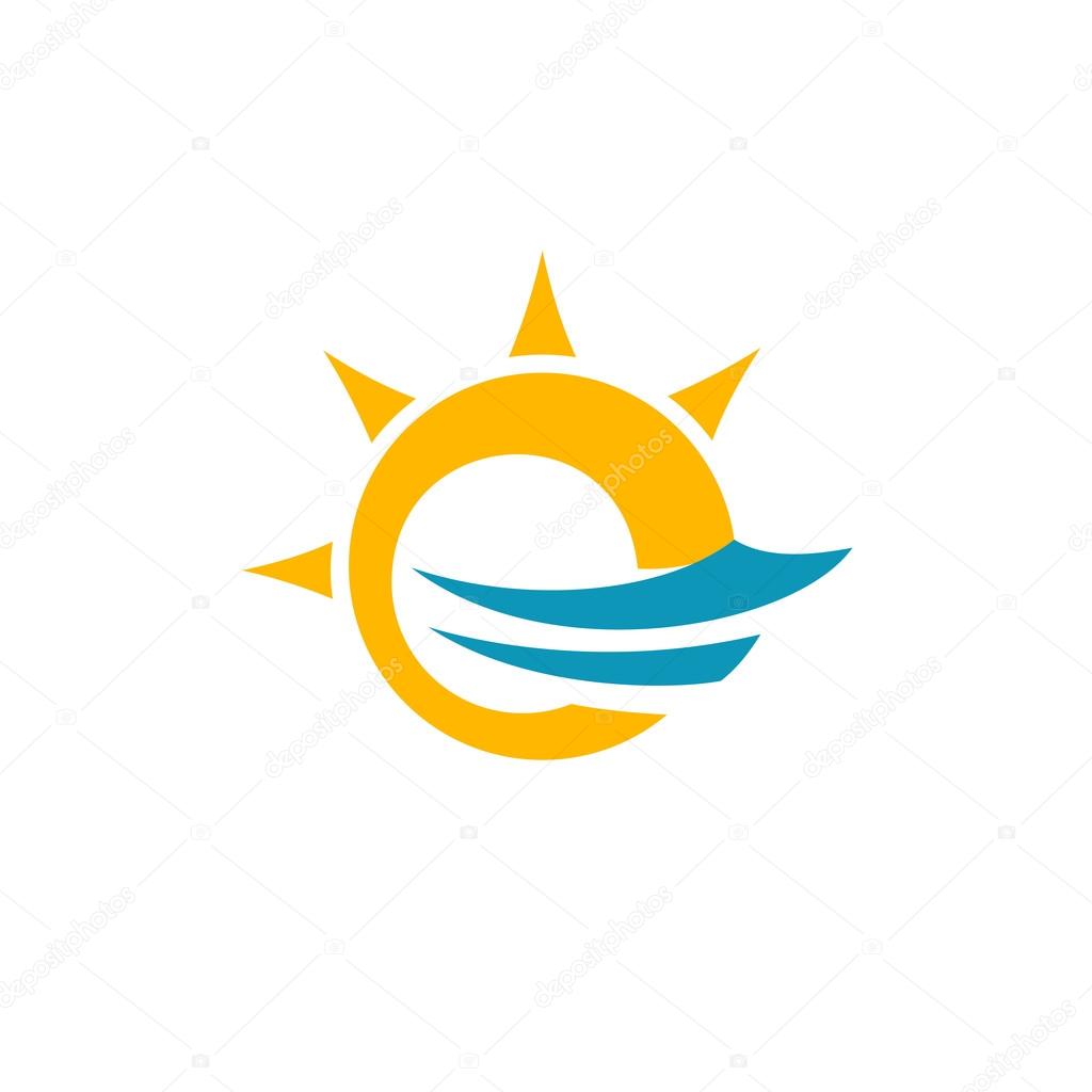 Letter E sun and sea logo template