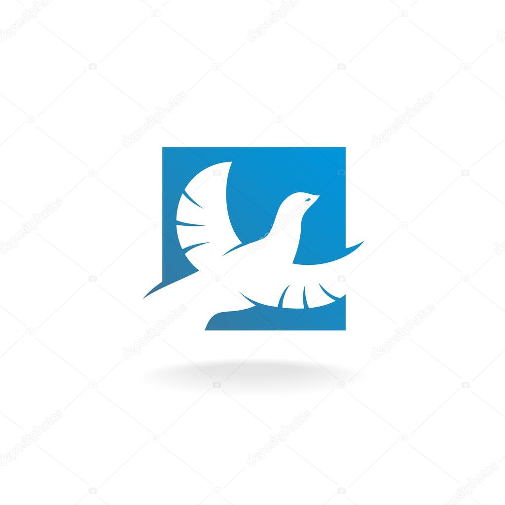 Flying dove in a square negative space logo icon