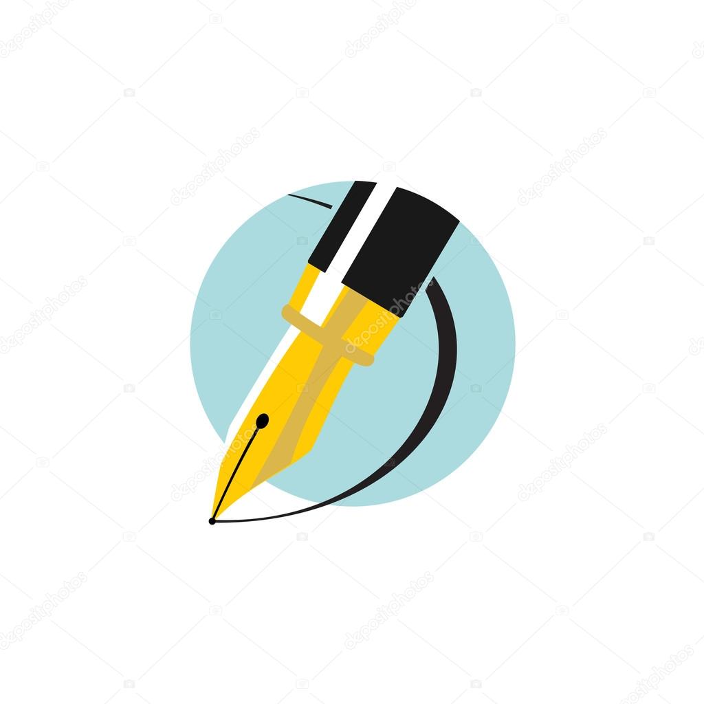 Illustration icon of an ink pen. Flat colors logo.