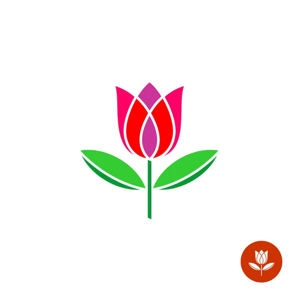 Tulip bud with leaves vector logo. — Stock Vector