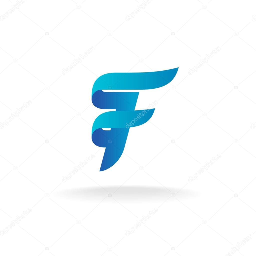 Letter F logo. Elegant smooth lines color ribbon style.