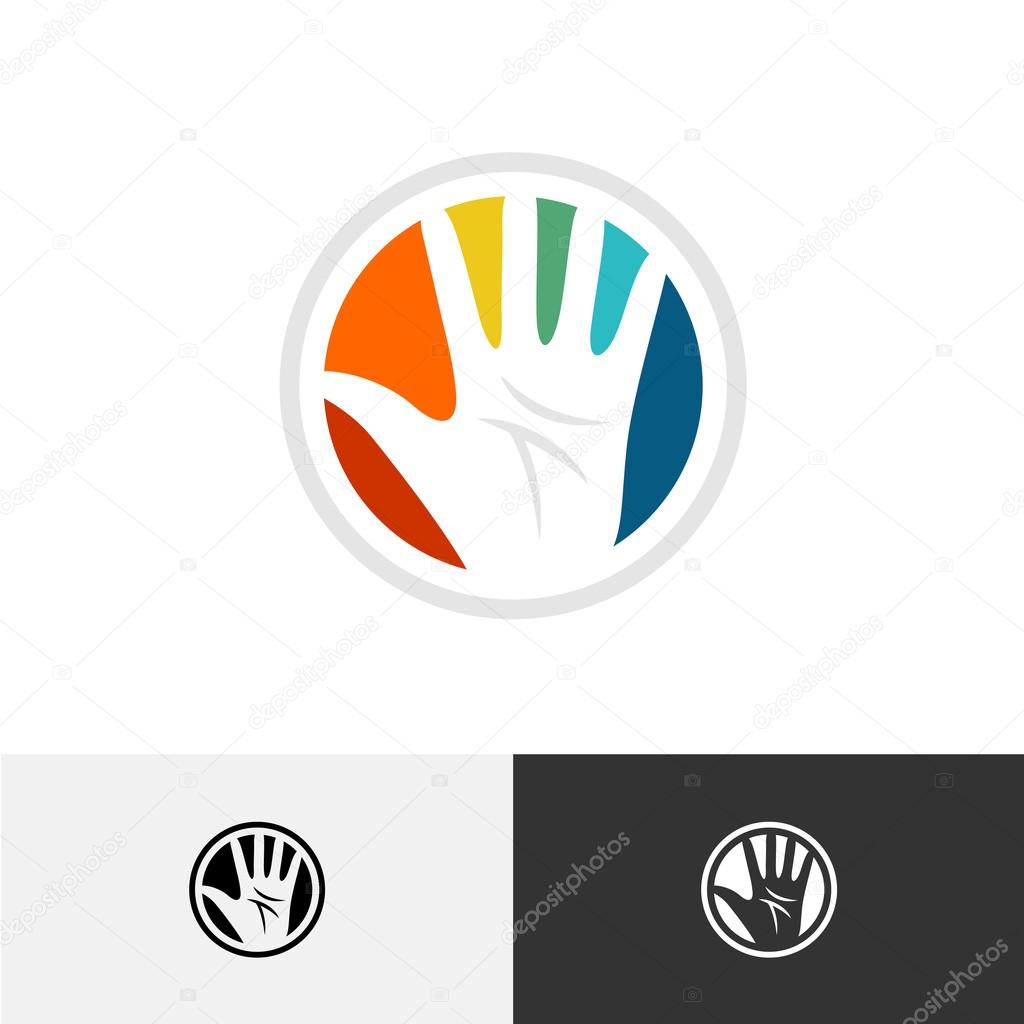 Human hand in a colorful round shape logo template