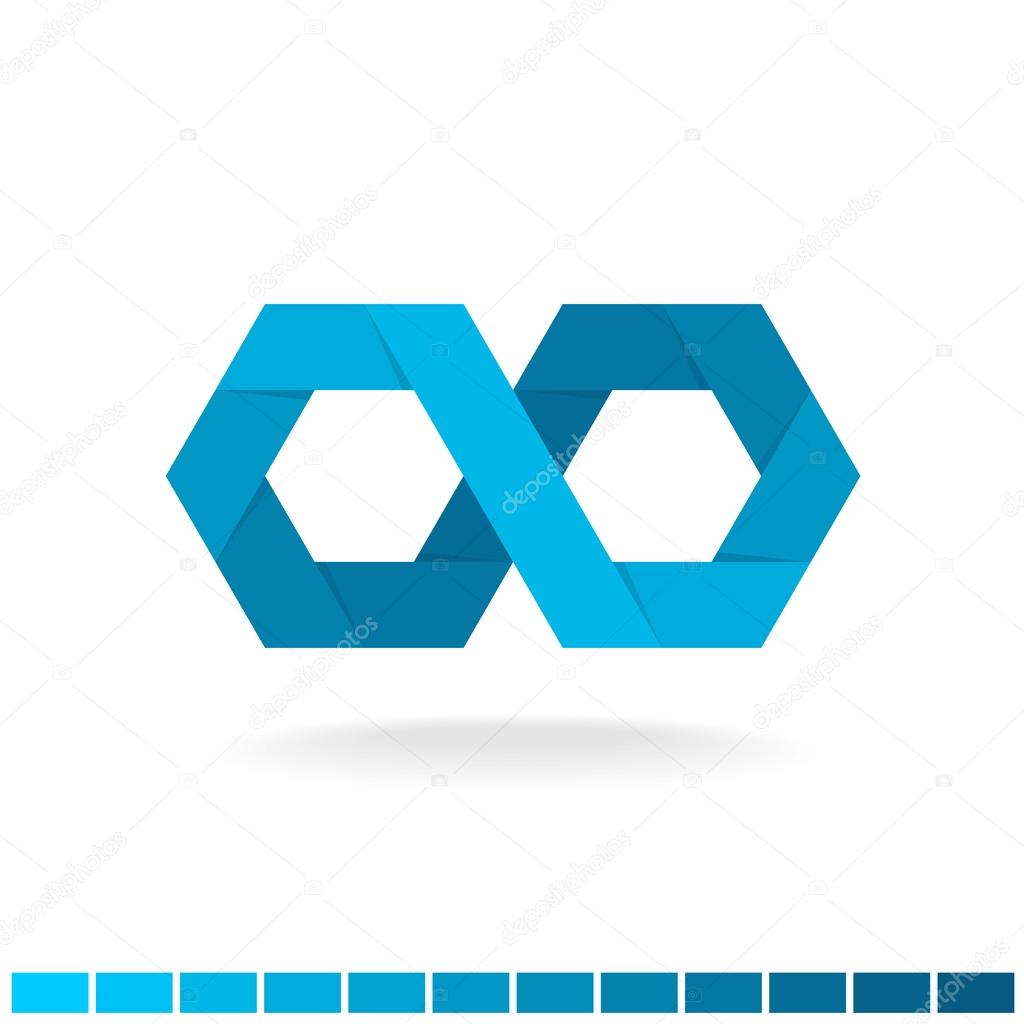 Hex infinity blue logo. Origami flat ribbon style sign.