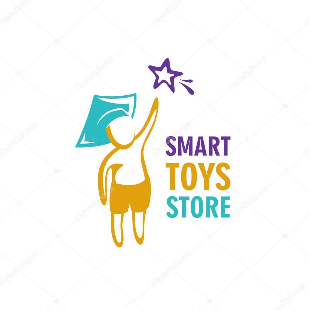 Smart toys store logo idea template. Kid in a graduation hat reaching for the star.