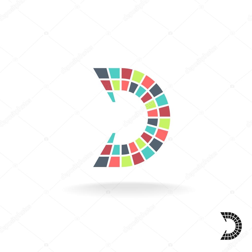 Letter D logo template. Colorful flat mosaic tiles style