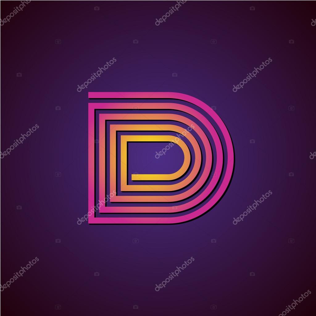 Letter D linear luxury logo. Colorful helix spiral style with shadow.