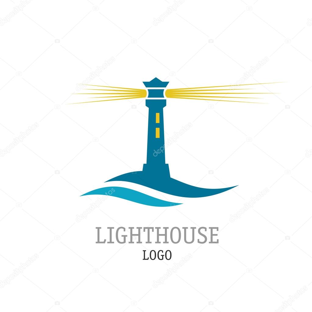 Lighthouse with waves simple vector logo