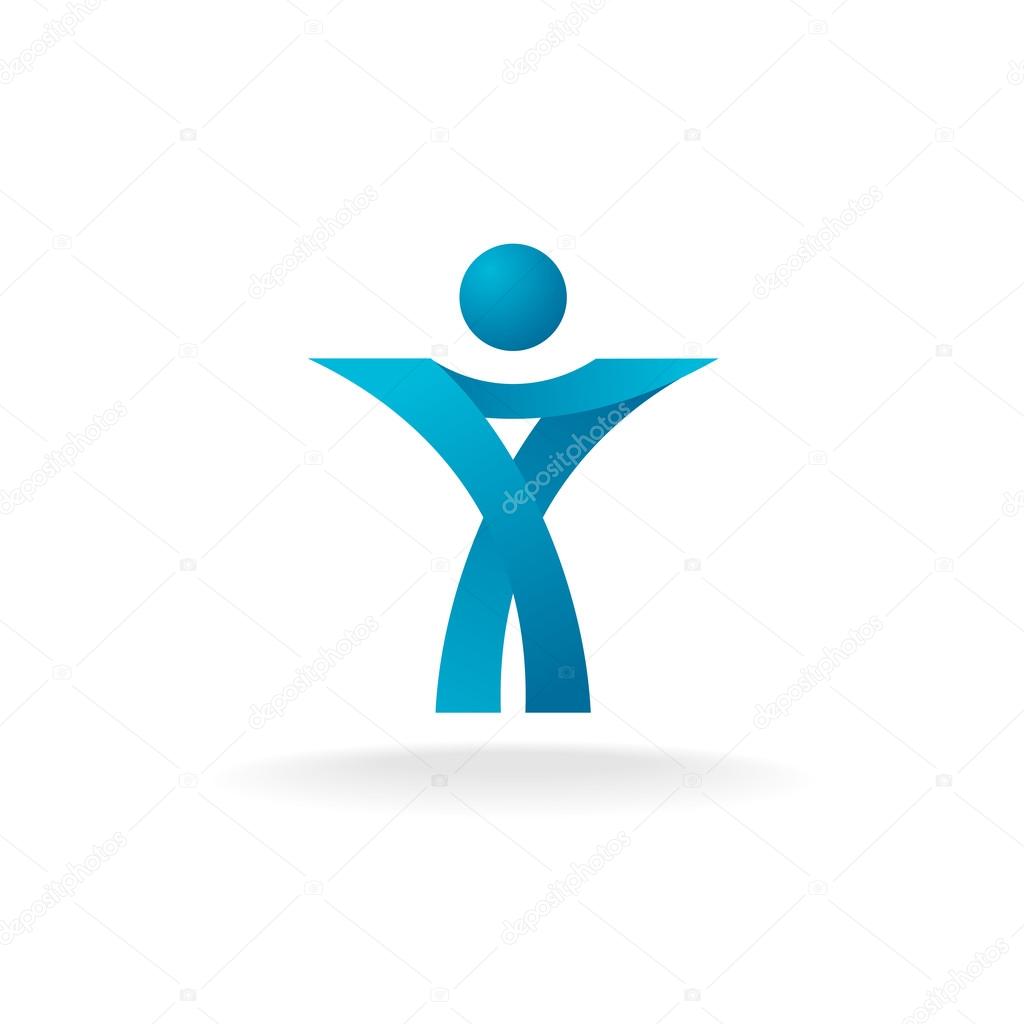 Man figure stylized logo. Blue ribbon silhouette.