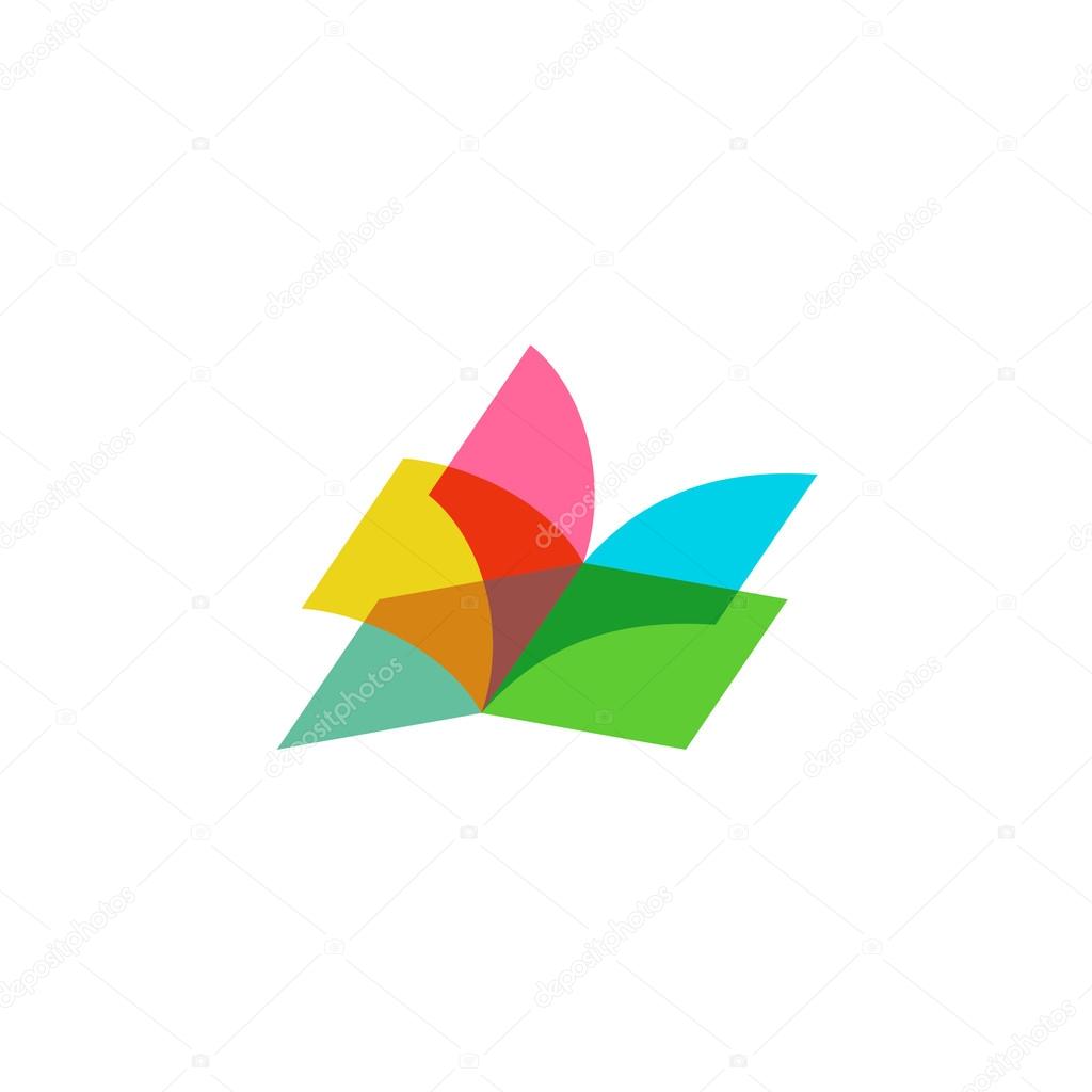 Color sheets transparent open book logo on white background