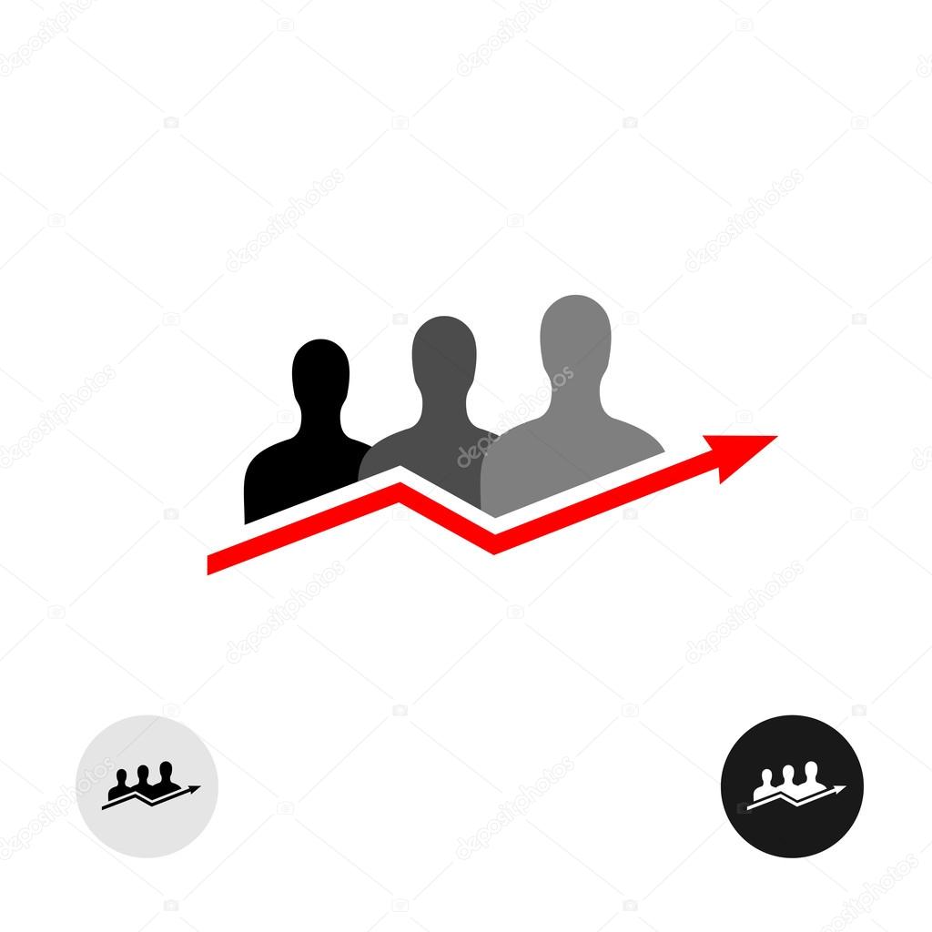 People black silhouettes with grow trend arrow graph logo with variations on white background