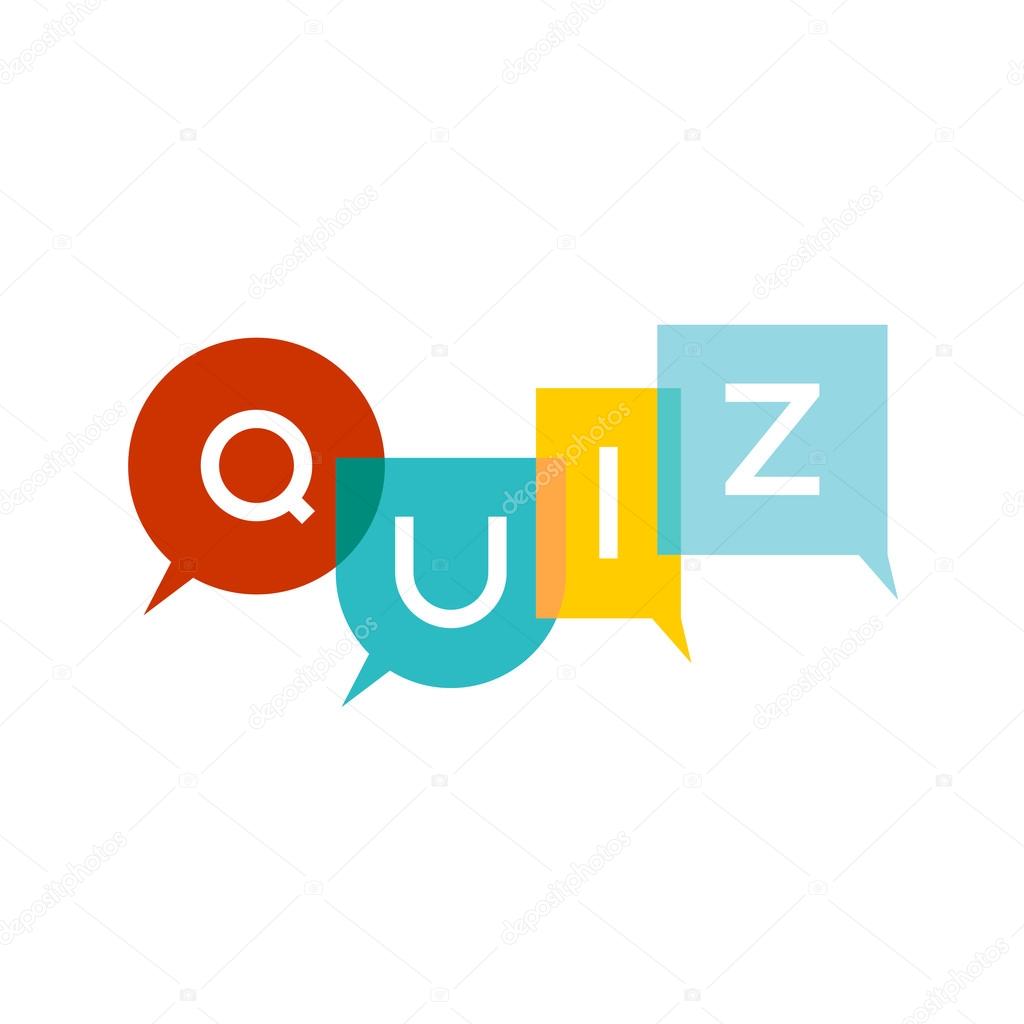 Quiz letters sign with speech bubbles. Colorful transparent flat style title logo. Transparency are flattened  on white background