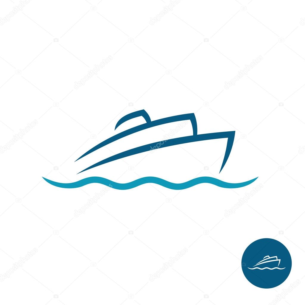 Ocean cruise liner ship silhouette simple linear logo on white background