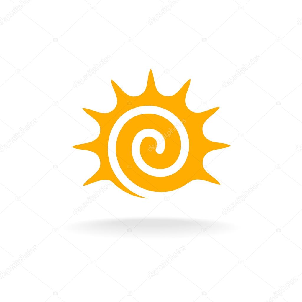 Sun spiral logo. Simple sunshine stylized tribal symbol. on white background