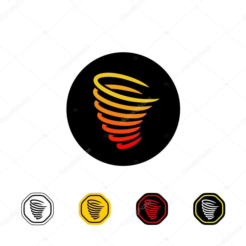 Tornado vector logo on black. Warning sign with variations. on white background