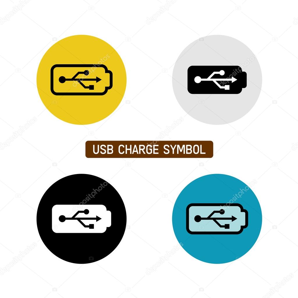 USB wire battery charge symbol. Variations with different icon color on white background